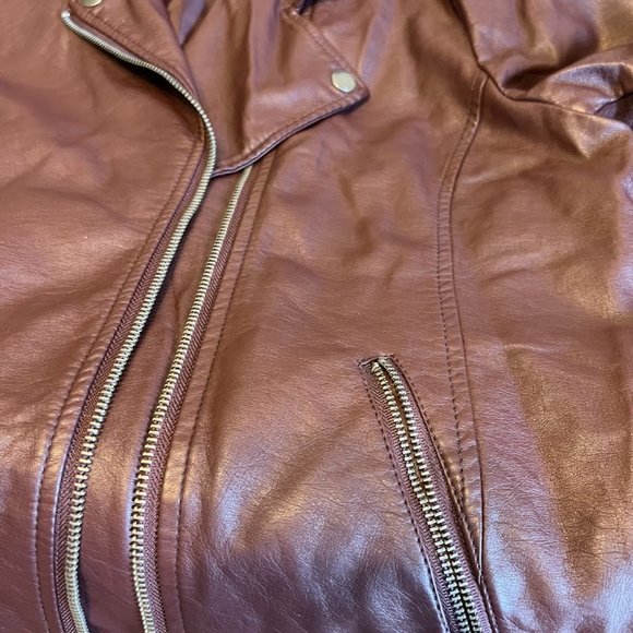 Style & Co Vintage Women Leather Like Jacket Biker Bomber Brown Burgundy Moto XL - Picture 5 of 11